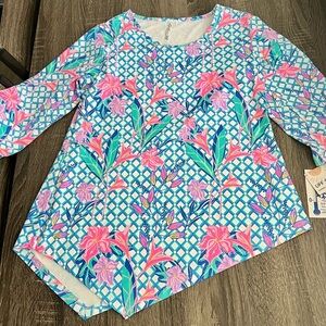 Lulu B UPF 50 Floral Cooling Top Small Bright Tropical Print 3/4 Sleeve NWT NEW‌